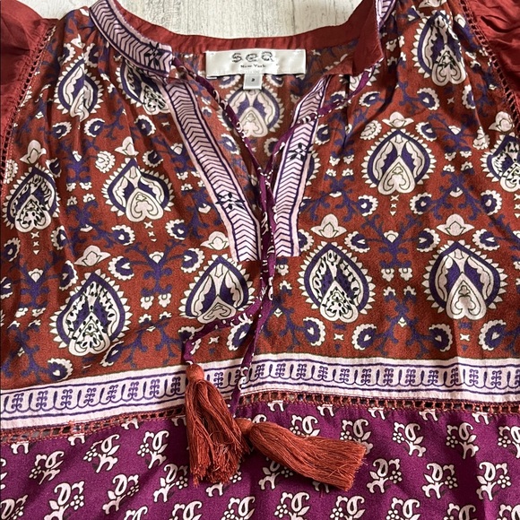 Sea New York Rust and Purple Patterned Fluttered Sleeve Top - Picture 3 of 8